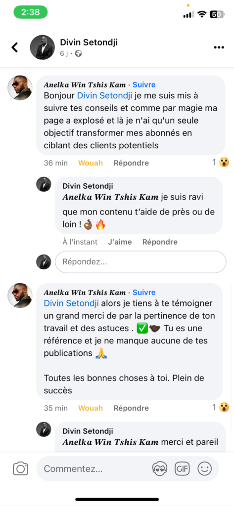 Commentaire Facebook : « Je me suis mis à suivre tes conseils et comme par magie ma page a explosé. »