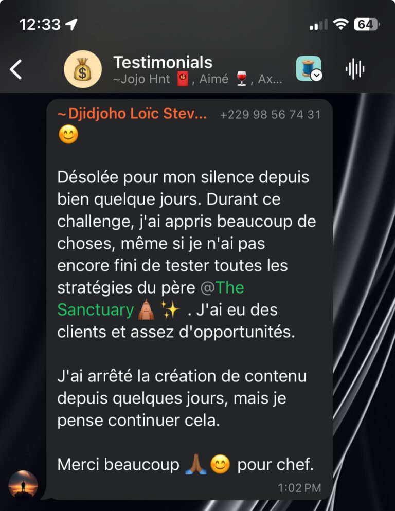 Message WhatsApp : « Durant ce challenge, j'ai appris beaucoup de choses… J'ai eu des clients et assez d'opportunités. »
